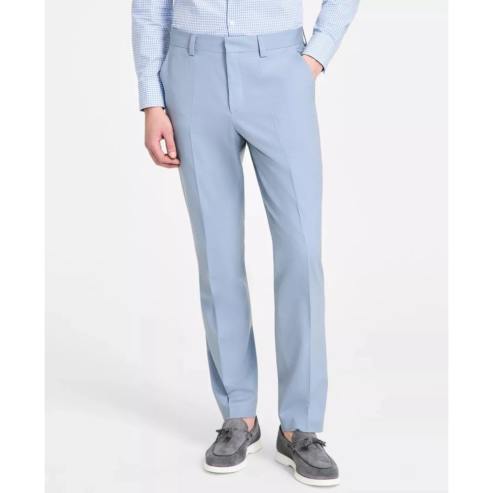 Hugo Mens Modern fit Dress Pants‎ Wool Blend 36R Light Blue Solid E111691